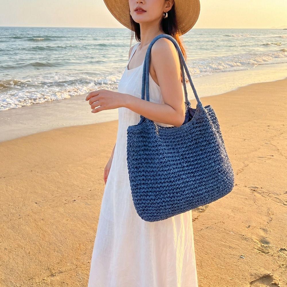 Bohemian Straw Shoulder Bag Breathable Summer Beach Bag Leisure Weave Tote Bag Women