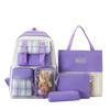 Schoolbag new canvas student schoolbag Korean version plaid four-piece set junior high school campus casual backpack large capacity backpack