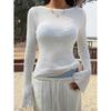 Top Women Spring Autumn New Solid Color Round Neck Slim Fit Long Sleeve Daily Versatile Casual Basic T-Shirt Top