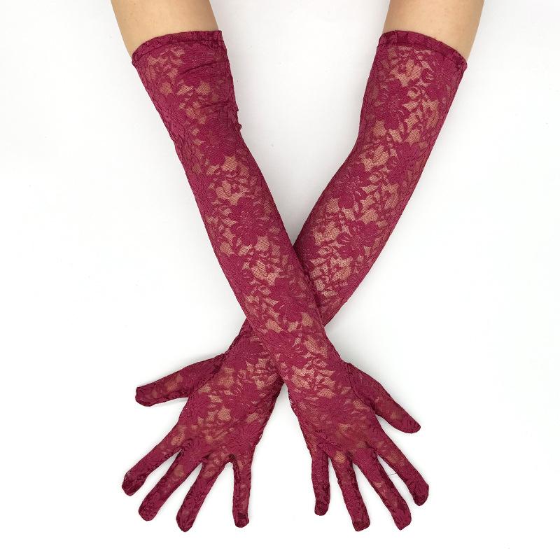 Elegant Flower Lace Women Long Gloves Driving Elbow Sexy Hollow Out Mesh Gloves Bridal Evening Dress Wedding Party Gloves