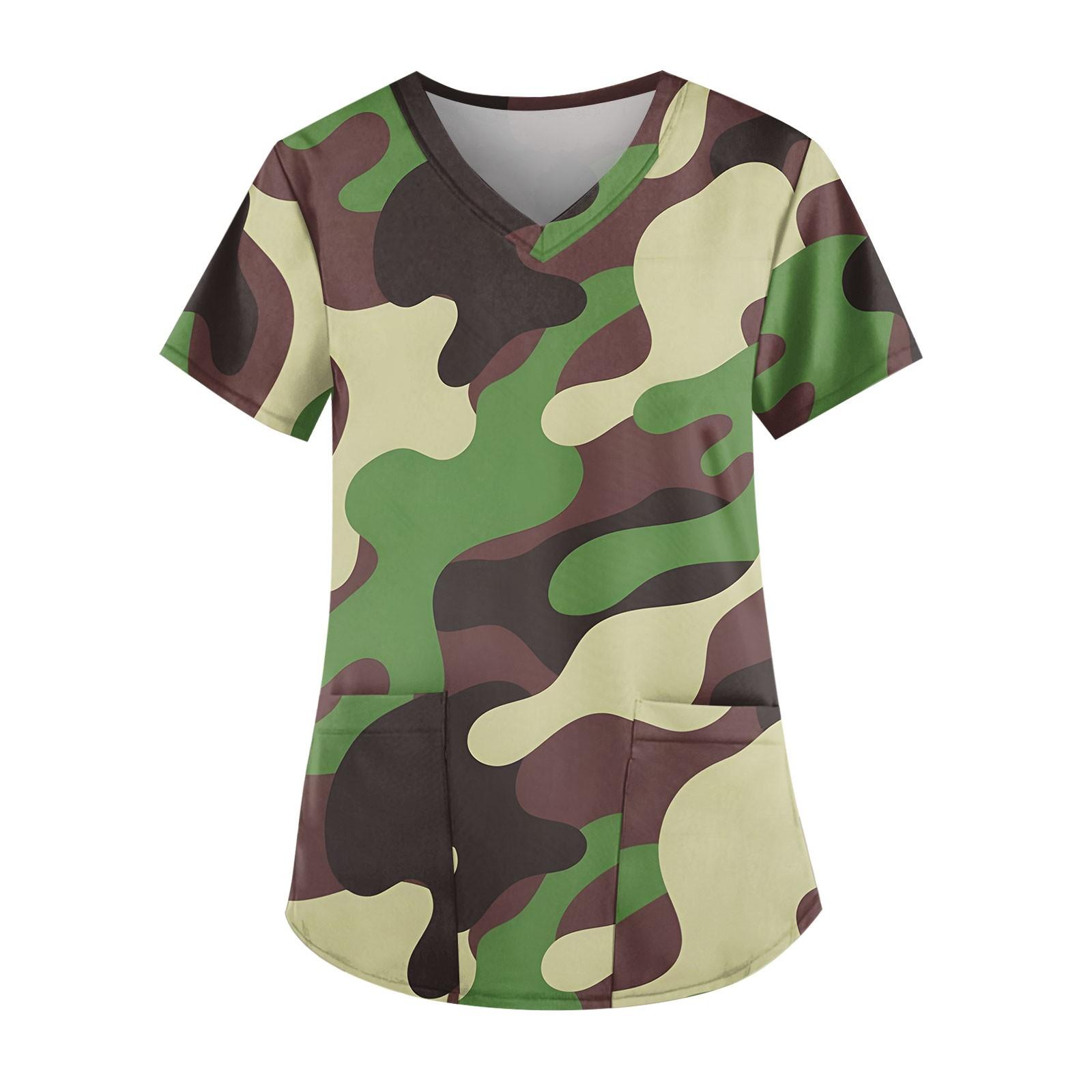 

Женская мода V-образный вырез повседневные камуфляжные принтованные топы с карманами рабочая одежда S