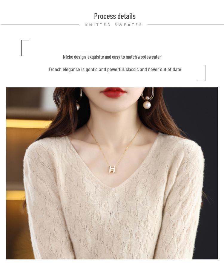 Women's V-Neck Loose Pure Wool Sweater - Autumn/Winter Knitted Base Layer Top