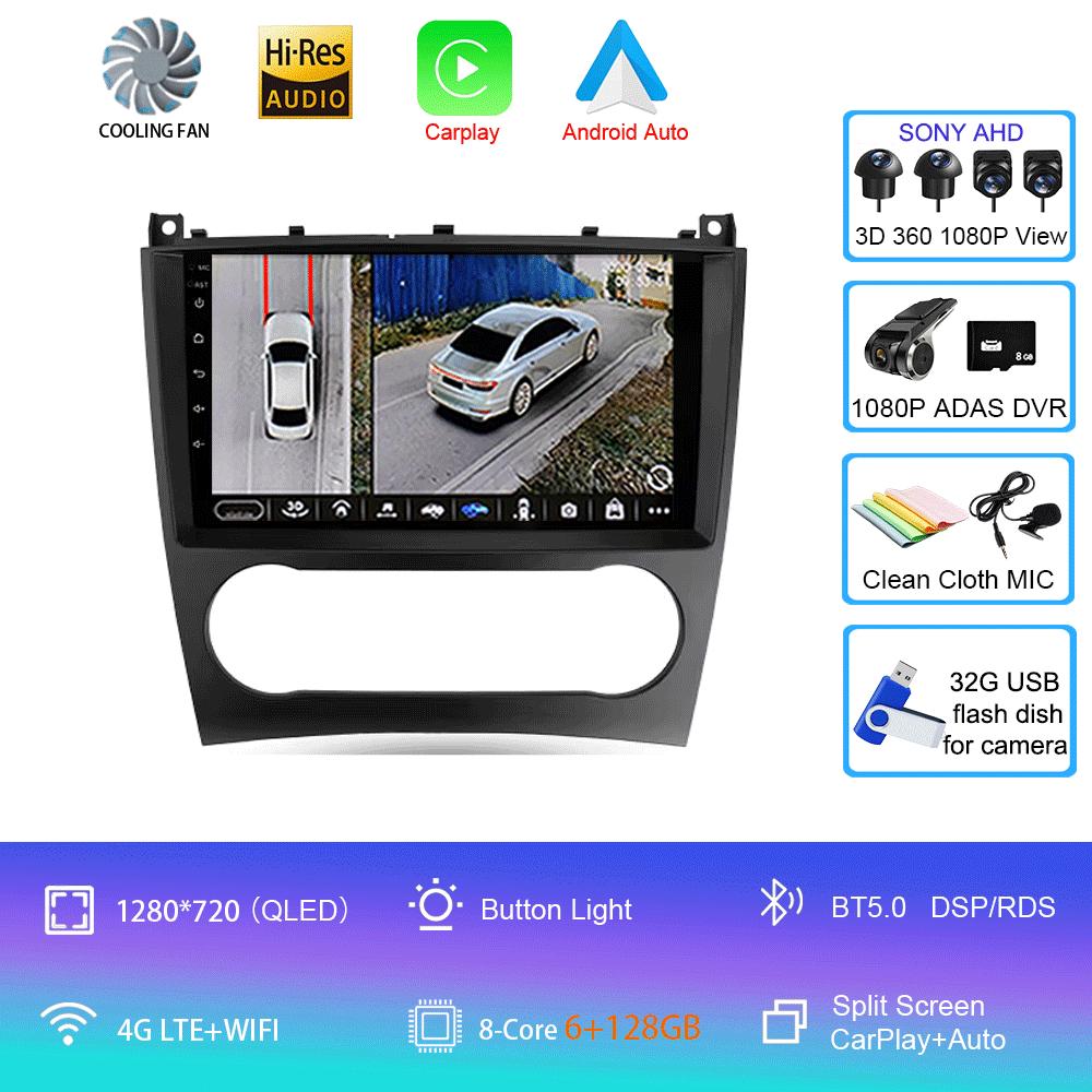 Radio auto Android 14 Carplay pentru Benz W203 W209 C180 C200 C220 C230 2004 - 2011, navigație GPS, player multimedia, wifi + 4G BT Auto