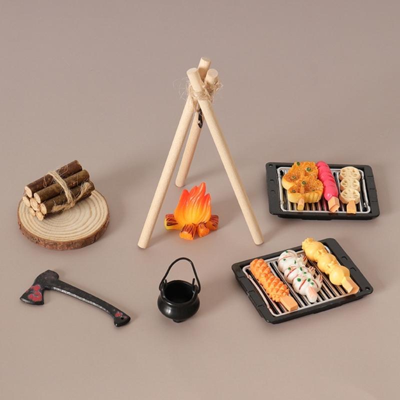 1/12 Miniature Camping Scene Set With Baking Pan For Doll House Outdoor Picnic Scene Accessories And Kids Roleplay Craft