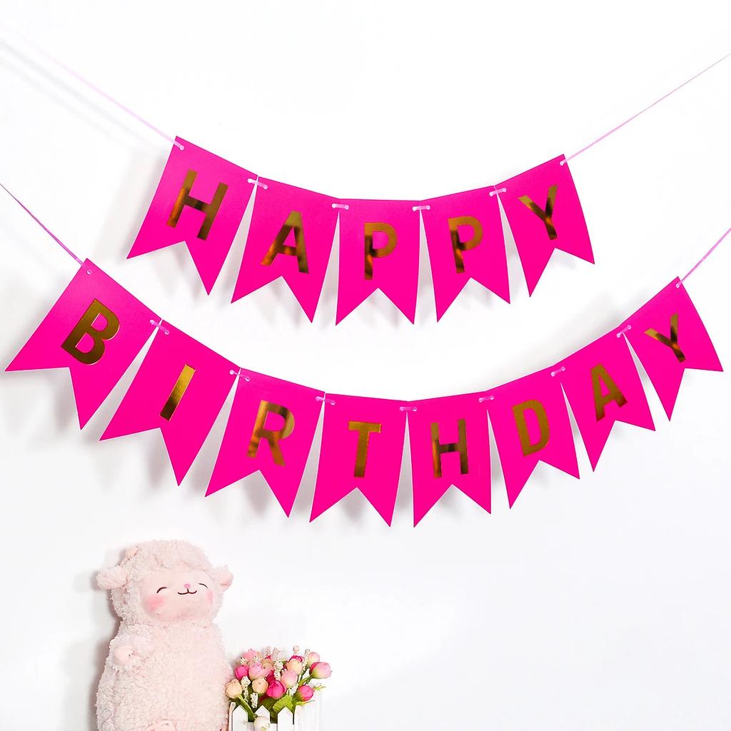 Happy Birthday Streamers Hot Stamping Dovetail Pull Flag Living Room Garden Mall Cafe Children Birthday Party Decoration Banners