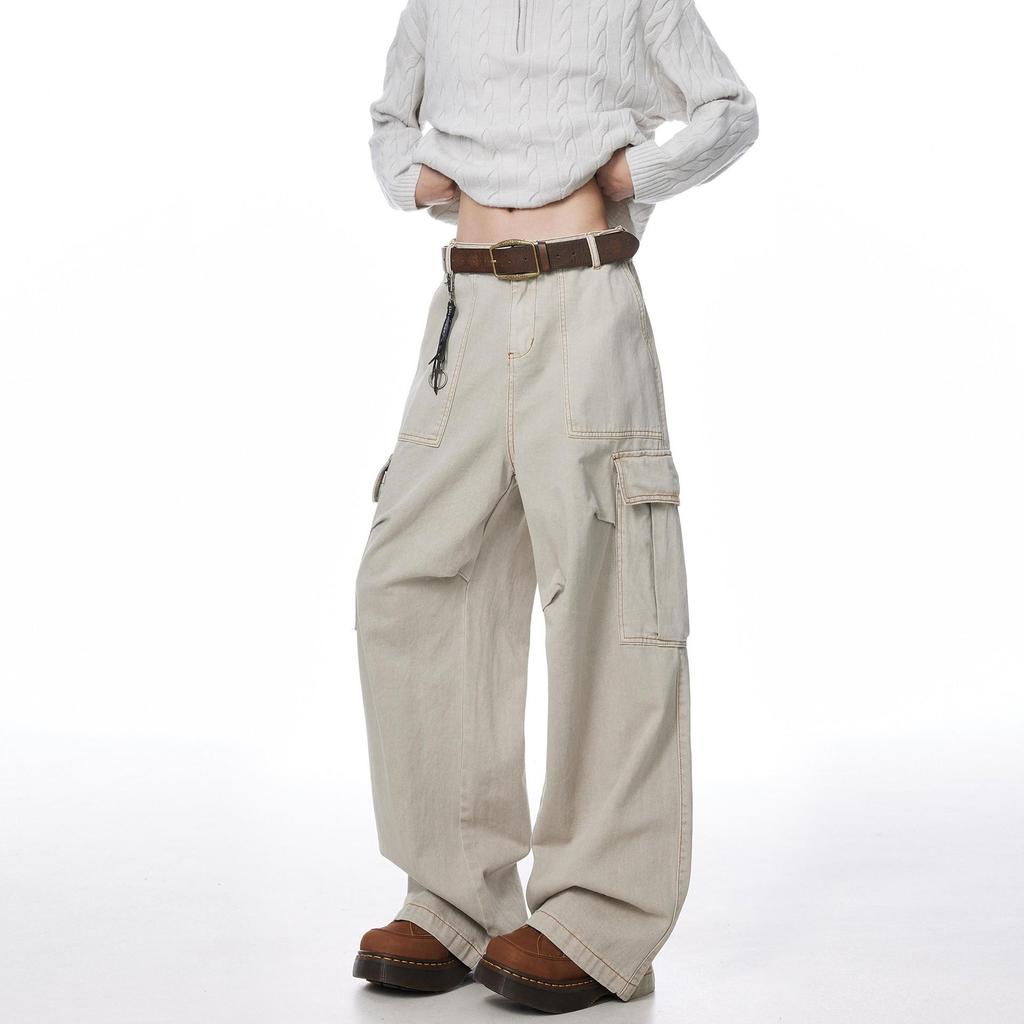 Unisex Japanese Retro Pleated Work Pants: Autumn/Winter Trend, Multi-Pocket, Wide-Leg Casual High Street Style