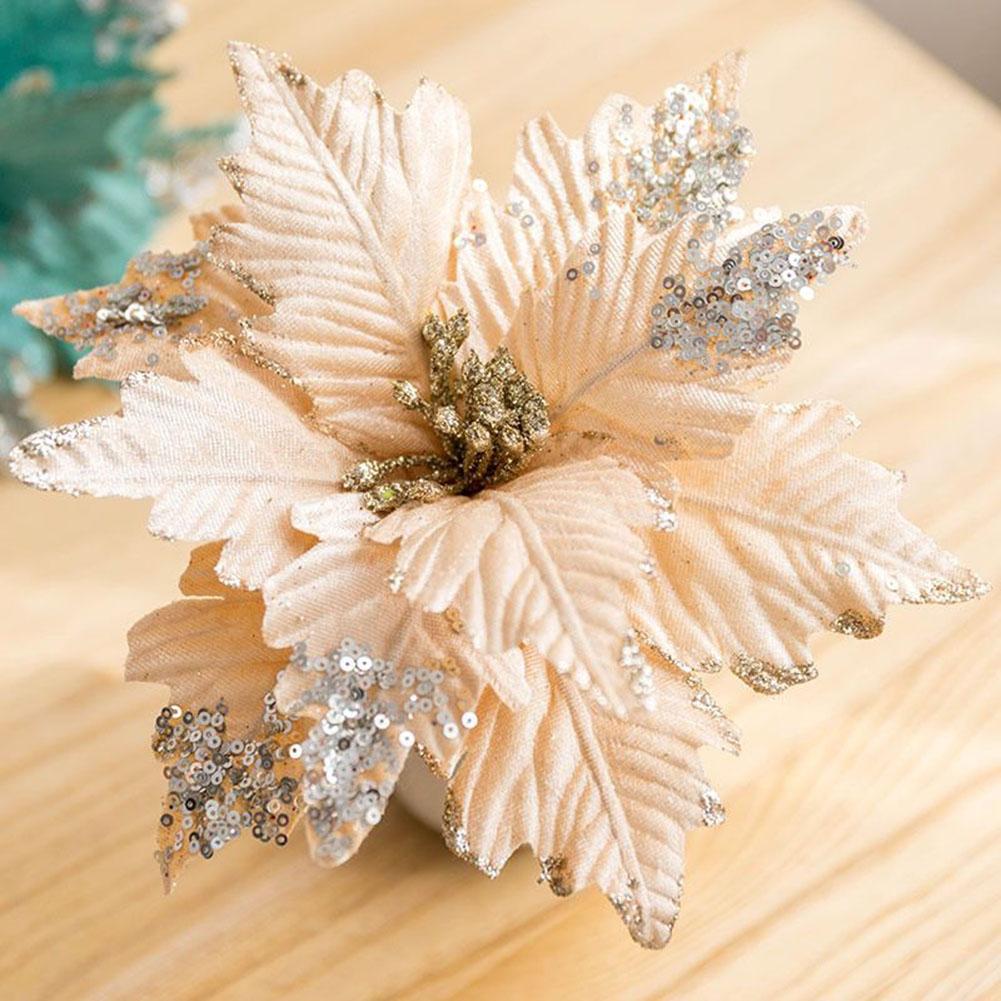 Beautifully Crafted Poinsettia Glitter Artificial Flowers for Christmas Tree