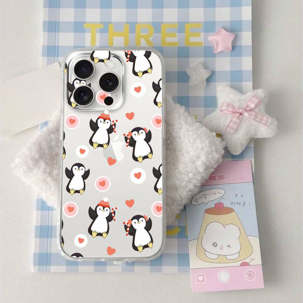 Cute Cartoon Penguin Phone Case For Transparent IPhone 17 Air 11 12 13 14 15 16 17 Pro Max Plus Shockproof Soft Cover