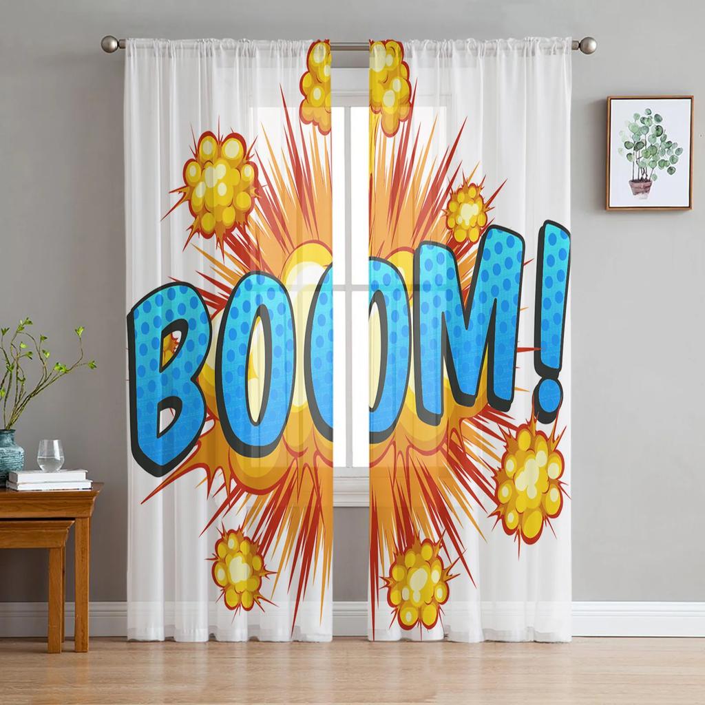 Comic Art Boom Star Voile Curtains Kitchen Living Room Bedroom Decoration Chiffon Tulle Window Treatment Light Filtering Made Of Polyester Area Decor