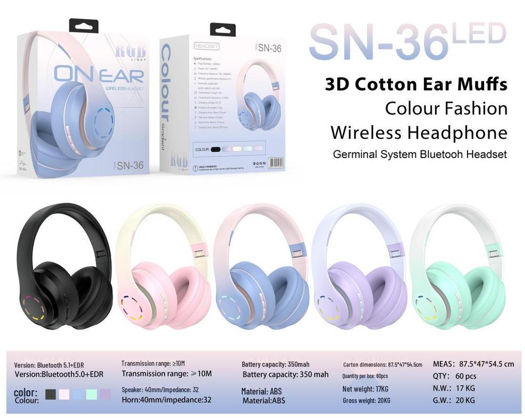 Gradient Wireless Bluetooth Over-Ear Headphones with Cotton, 3D Stereo Bass, Student-Friendly, Universal Compatibility.