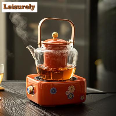 1180ml Tea Pot With Bamboo Handle Chinese Heat-resistant Glass Teapot Transparent Steaming Tea Infusions Glass Kettle Tea Set