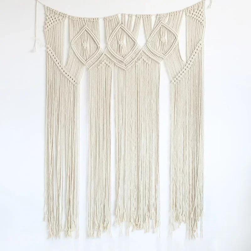 Tassels Woven Cotton Rope Hollow Door Curtain Tapestry Fringe Background Wall Decoration Household Curtain Foyer Partition