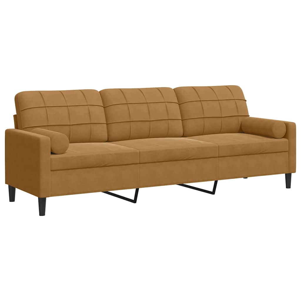 3 Seater Sofa with Decorative Cushions Brown 210 Cm Velvet