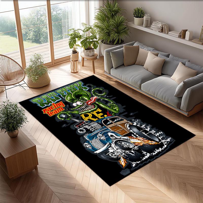 Rat Fink Printed Flannel Area Rug Non Slip Soft Polyester Floor Carpet Indoor Decor Mat for Bedroom Living Room Sofa
