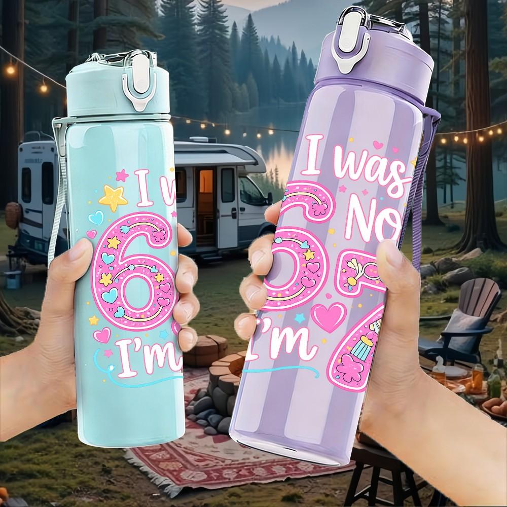 1PC Pink Glitter Number 67 Girly Art Print 750ml Color Plastic Sports Water Bottle Leakproof Flip Straw Lid Suitable for Sports Office Home Use