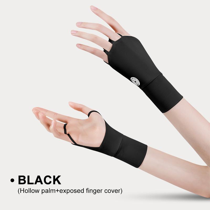 

Перчатки для гольфа с солнцезащитным кремом Ice Silk для женщин, спортивные перчатки на полпальца, тонкие секции, дышащие, впитывающие пот чёрный