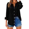 Women's Fashion Casual Solid Color T-Shirt Cotton Linen Long Sleeve Cardigan Loose Top