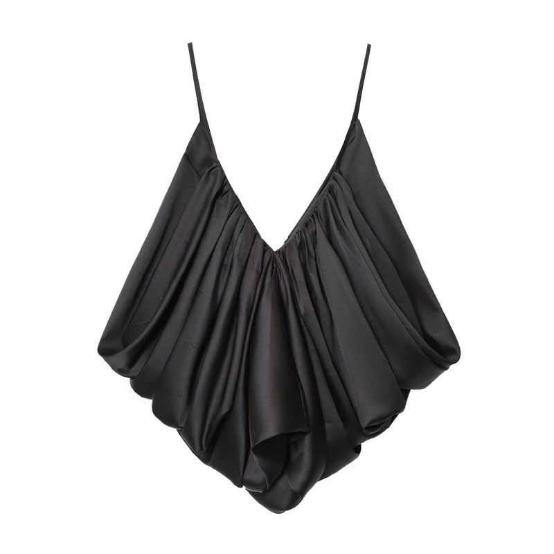 Kaslead New Women Clothes Western Style Versitile Fashion Silk Satin Texture Pleat Top 3776019