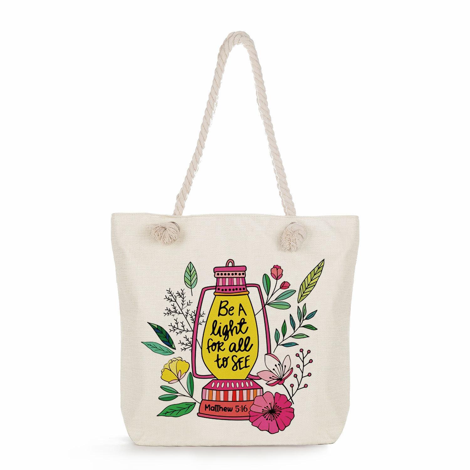 

Multifunctional Trendy Letters Printed Thick Rope Shoulder Beach Bag Casual large capacity handbag 7593 CLE