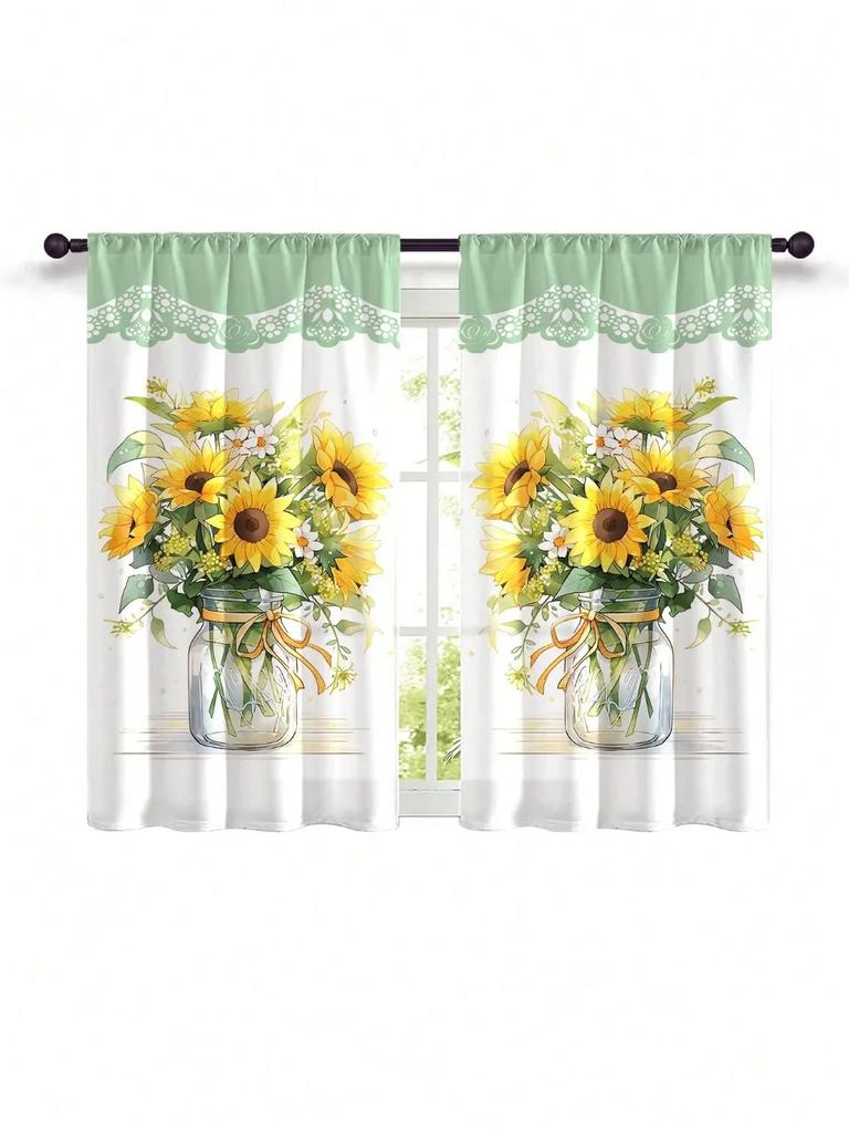 2 stk Ny Mote Flerfarget Solsikketrykk Kjøkkenvindusgardin for Dekorering av Soverom Studierom Kafeer og Stuer