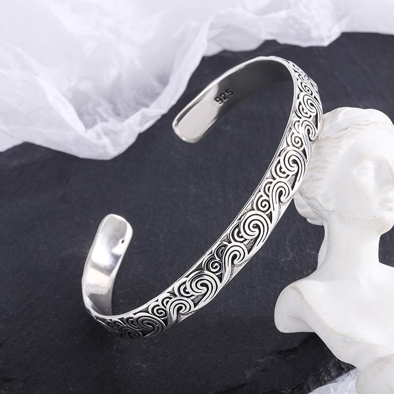 New Arrival Retro Wave Bracelets 925 Silver Jewelry Fashion Spray Personality Sweet Cloud Opening Bangles SL105