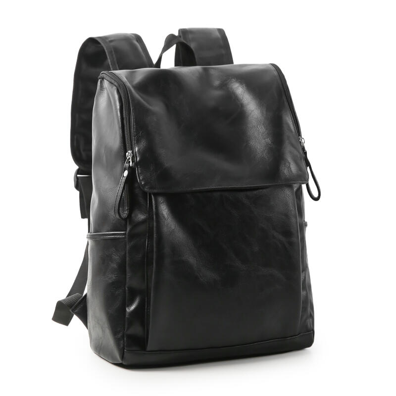 Solid Color PU Backpack Men's Large Capacity Backpack Student Sports Travel Computer Bag