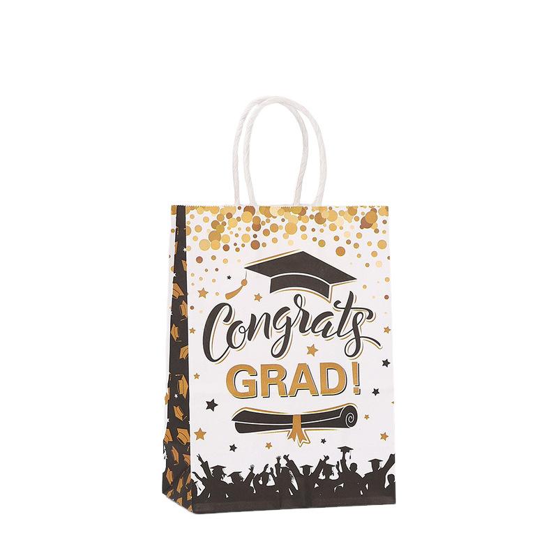 6/12Pcs Graduation Season Kraft Paper Gift Tote Packaging Bags Candy Snack Storage Pouch Graduation Party Favors