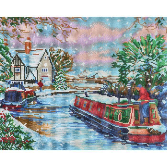 Kit tableau broderie diamant 40x50cm Péniche en hiver Multicolore - Assort.