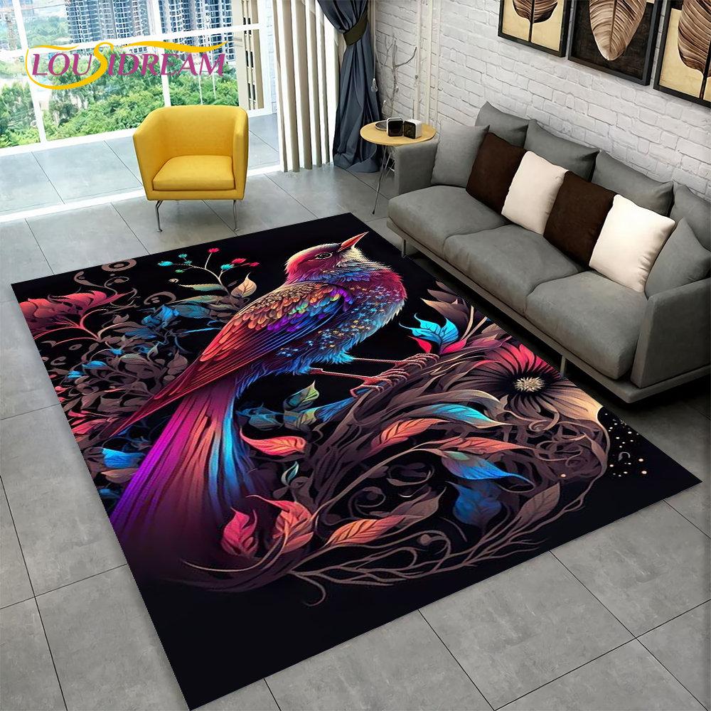 3D Exquisite Bird Flower Animal Area Rug,Carpet Rug for Home Living Room Bedroom Sofa Doormat Kitchen Decor,Non-slip Floor Mat