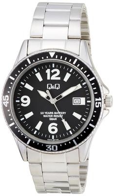Citizen Analog Battery Date Metal Black Q&Q Men's Watch, 10-Year Life, Waterproof, Display, Band, A24A-001PK,