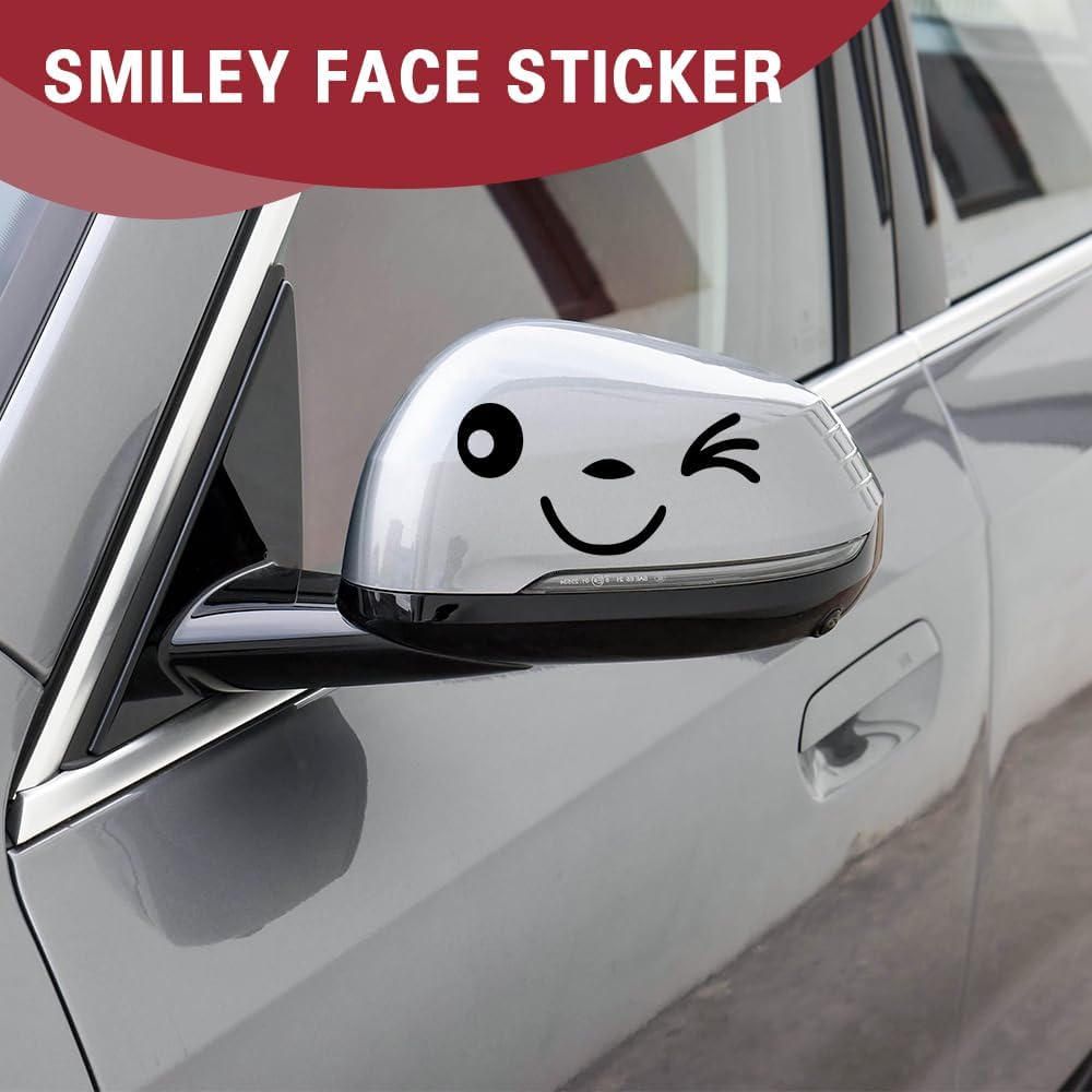 1 Pair Cute Smiling Face 3D Decal Stickers Car Side L+R, Rearview Mirror Stickers, Suitable for All Cars Black