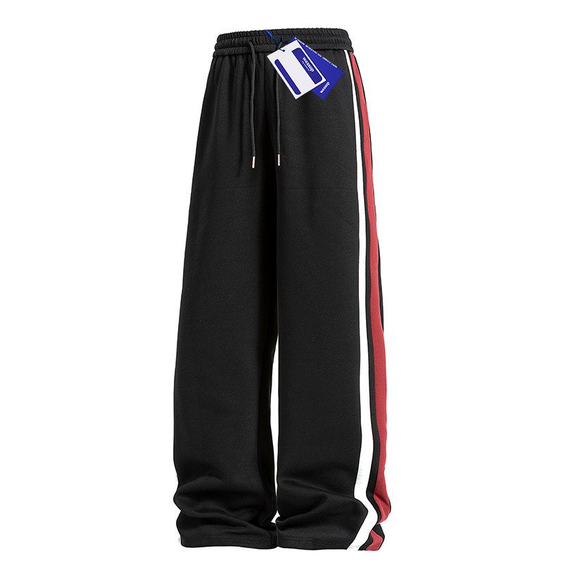 

Wassup Striped American Retro Beige Casual Pants Unisex Trendy Versatile Sports Straight-Leg Youth Trousers Black 2XL