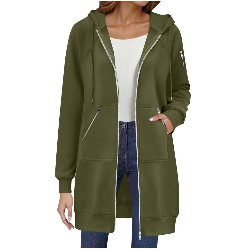 Sudadera con capucha de manga larga de longitud media para mujer, abrigo informal para otoño e invierno