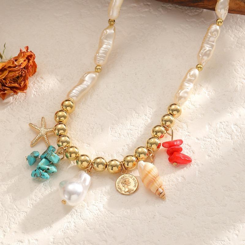 Colored Gravel Starfish Necklace Niche Irregular Imitation Pearl String Chain Collarbone Chain Accessories