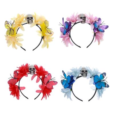 Tag der Toten Blumenstirnbänder Schmetterling Totenkopf Haarband Halloween Kostüm Kopfschmuck Blumiger Kopfschmuck Haarschmuck