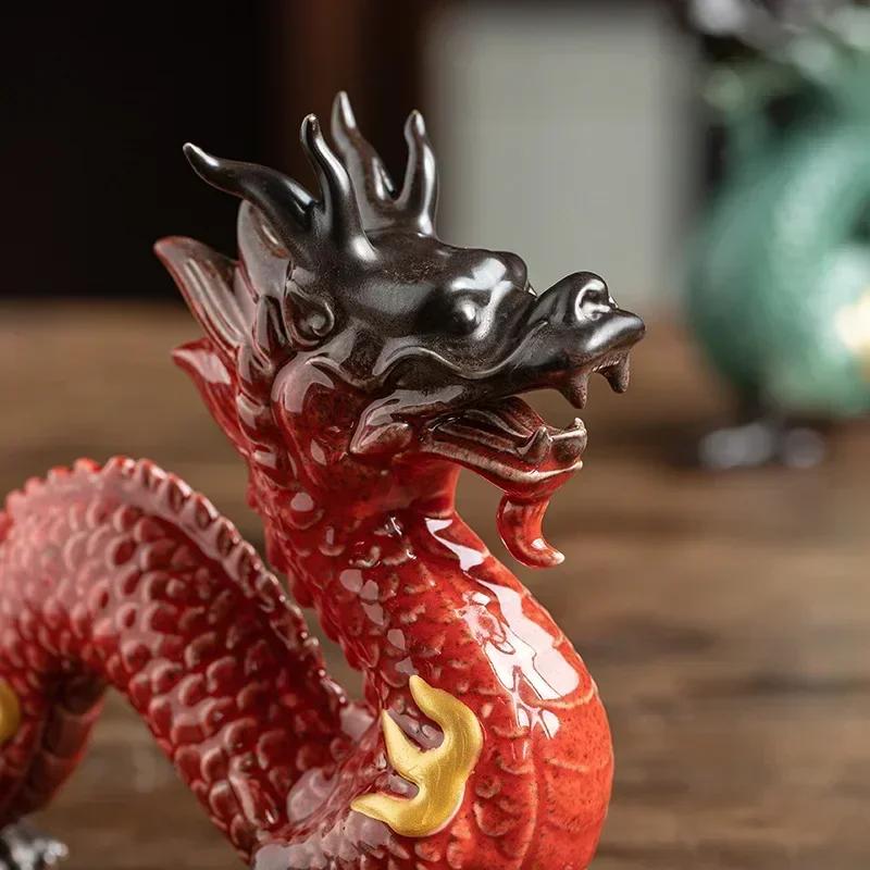 Traditional Chinese Porcelain Dragon Statue Handmade Ceramics Totem Animal Sculpture Ancient Legend Totem Ornament Craft Decor
