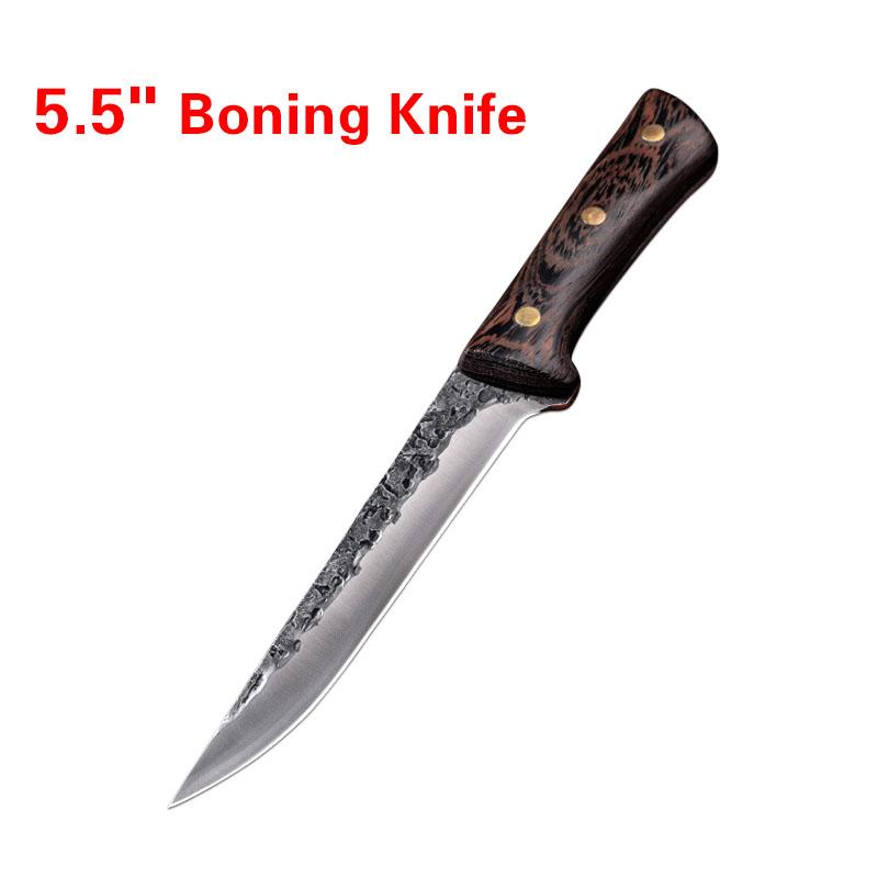 Carbon Steel Kitchen Knives Wooden Handle Cleaver Slicing Knife Hand Forged Blade Butcher Boning Knife Wood Handle Chef Knife