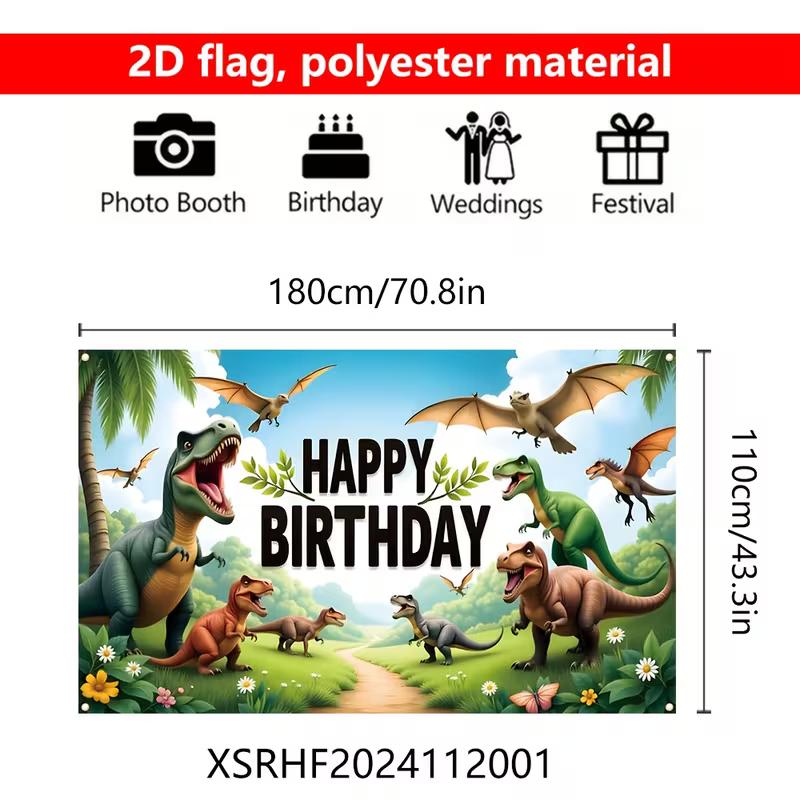 Kids Jungle Dinosaur Birthday Backdrop, T-Rex & Pterodactyl Happy Birthday Background Banner for Boys Room Party