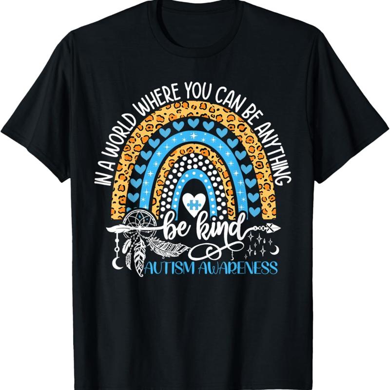 Be Kind Autism Awareness T Shirt Leopard Rainbow Choose Kindness - Men s Summer Cotton Graphic Tee S разноцветный