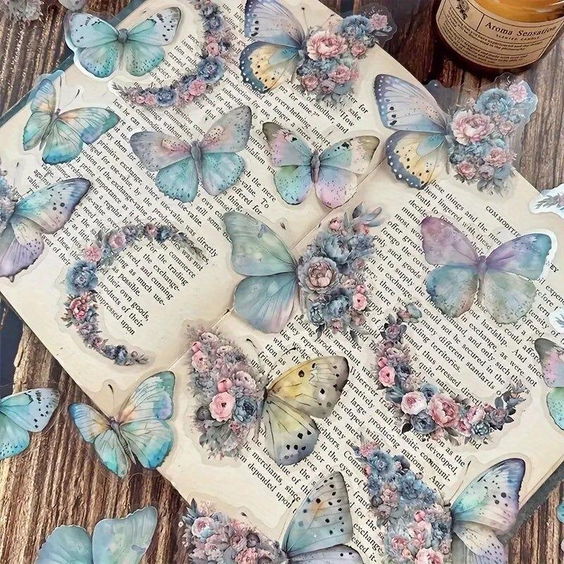 30 ks Samolepky s motivem motýlů a květin pro DIY dekoraci Balení ozdobných samolepek na scrapbook, štítek, deník, album, plánovač