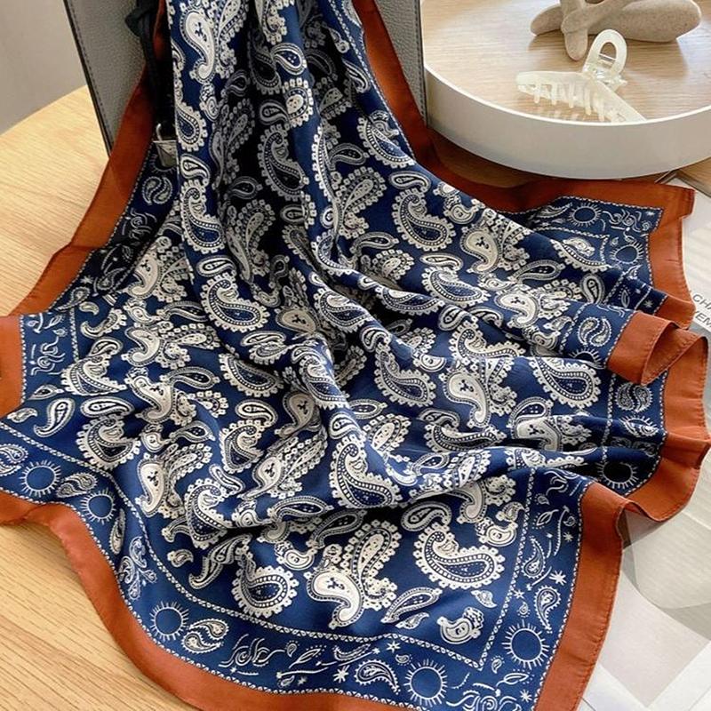 Luxury  70Cm Satin Square Silk Scarf For Women Hair Hand Neckerchief Wrist Hijab Wraps Lady Shawl Ribbon Bandana