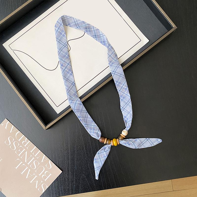 Retro Style Beaded Long Scarf Chain Necklace for Women Fashion Accessories Necklace Scarf Hijab Tie Bag Handle Ribbon Hairband