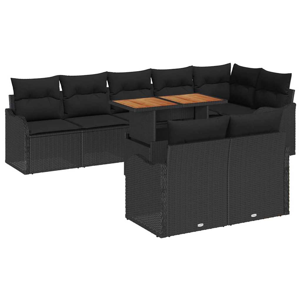 Garden Sofa Set with Storage 9 pcs Black Poly Rattan
