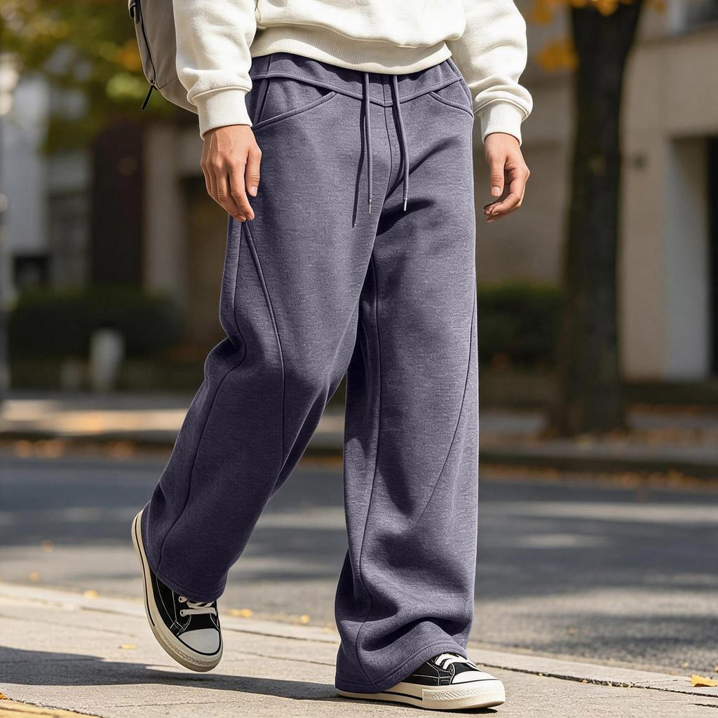 Men's Casual Loose Fit Wide Leg Pants with Elastic Waist Straight Leg Long Trousers