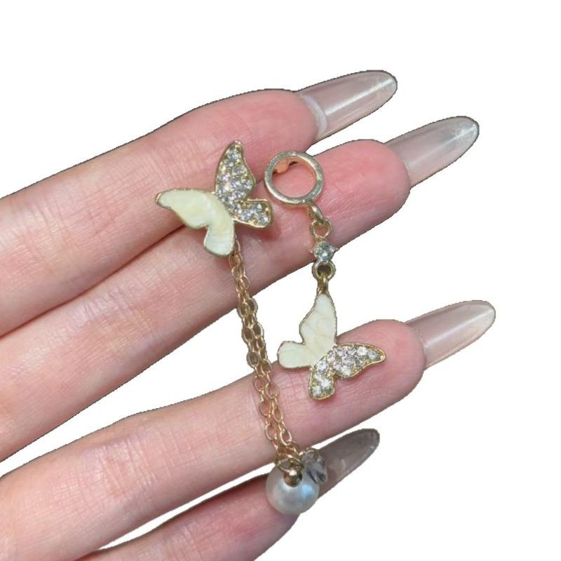 Asymmetric Butterfly Tassel Stud Earrings Women Trendy Luxurious Minority Design Premium Earrings