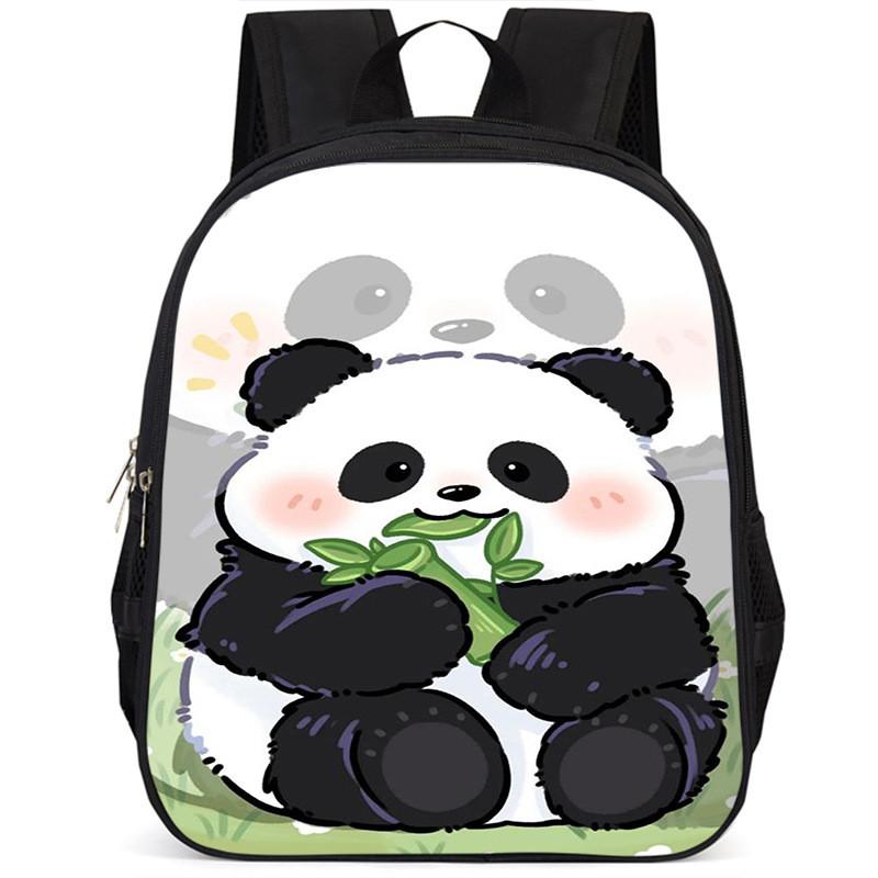 Spacious 15 Inch Panda Backpack For Elementary Kids Lightweight Oxford Cloth