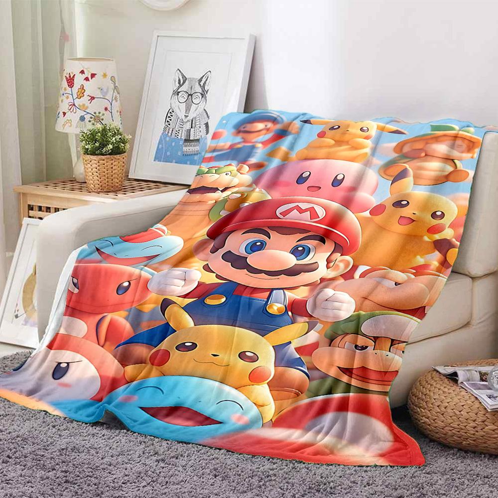 1pc Mario Pikachu Cozy Print Blanket Lightweight Warm Flannel Throw Blanket For Sofa, Bed, Living Room