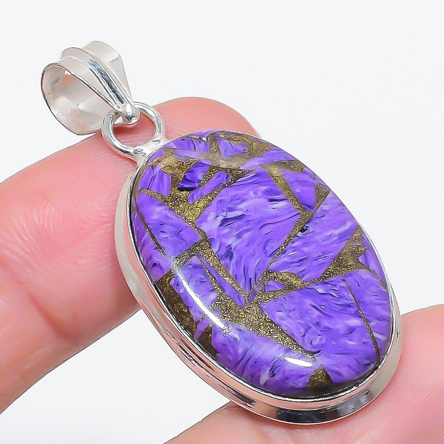 

Natural Copper Charoite Gemstone 925 Sterling Silver Jewelry Pendant 1.89 N4d95