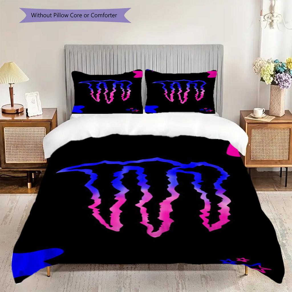 Set di tre pezzi Monster Energy Glow Vibrante(1 * copripiumino + 2 * federa, senza nucleo) Copripiumino e federa regalo di Natale compleanno