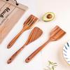 Teak Wood Kitchen Utensil Set: Includes Spatula, Soup Ladle, Stir-Fry Spoon, Slotted Spoon, and Fork for Non-Stick Pans